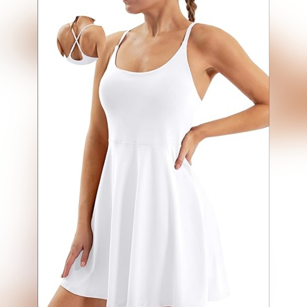 "Eweddos" Elegant White Sport Sleeveless Dress Size?M